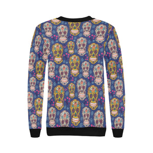 Sugar skull flower pattern Women's Crew Neck Sweatshirt