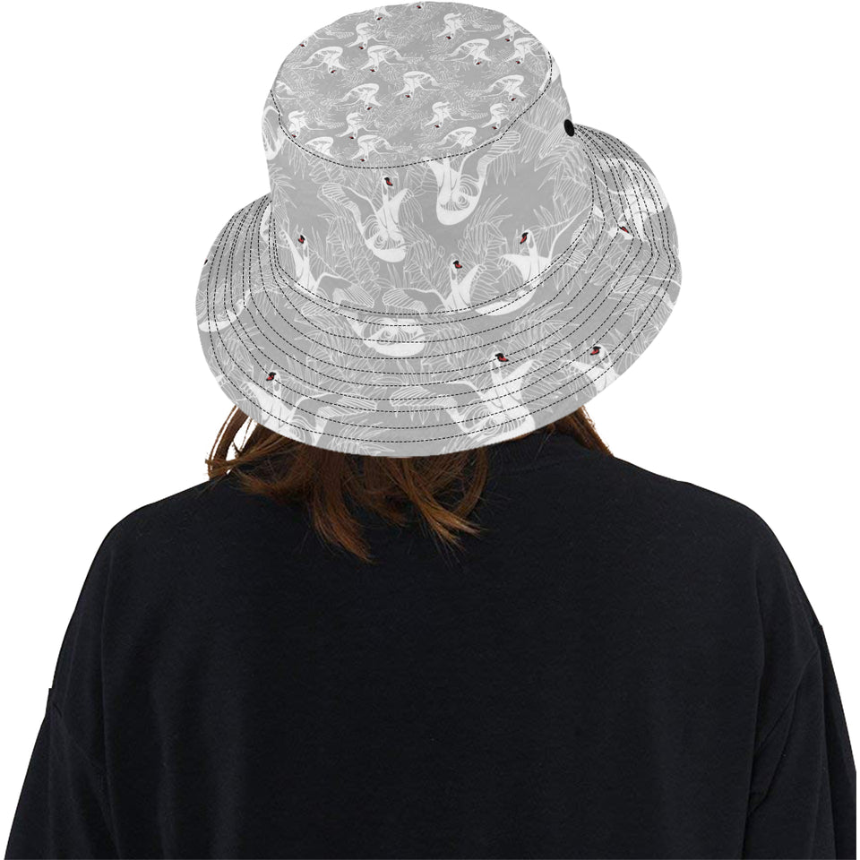 white swan gray background Unisex Bucket Hat