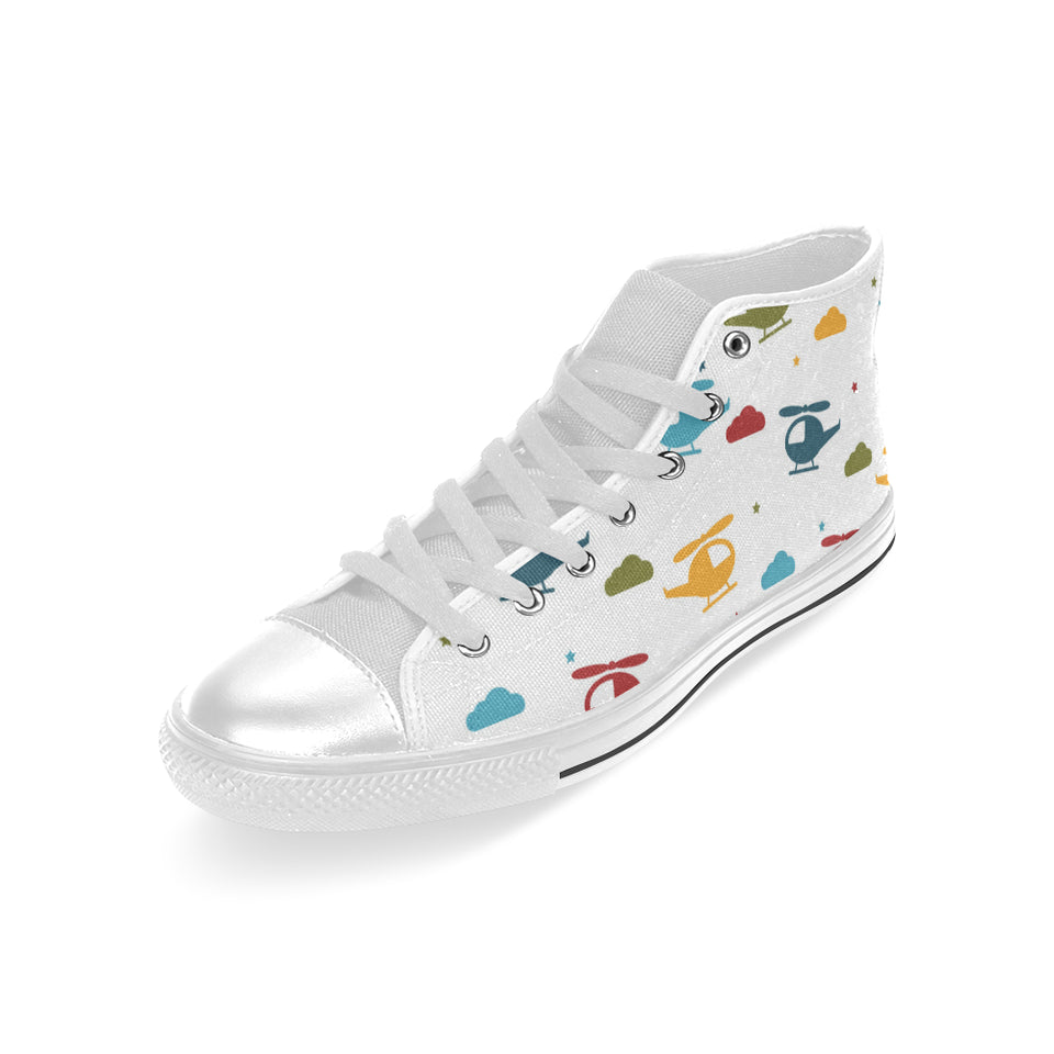 Colorful helicopter pattern Men's High Top Canvas Shoes White