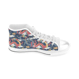 Blue red dragon cloud pattern Men's High Top Canvas Shoes White