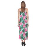 Watermelons tropical palm leaves pattern V-Neck Open Fork Long Dress