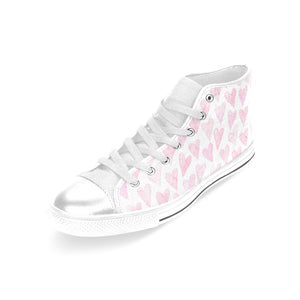 Watercolor pink heart pattern Women's High Top Canvas Shoes White