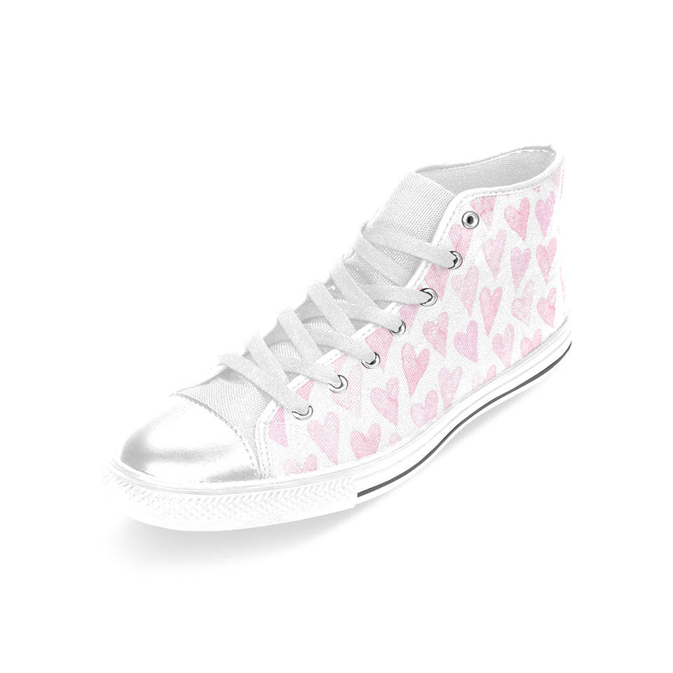 Watercolor pink heart pattern Women's High Top Canvas Shoes White