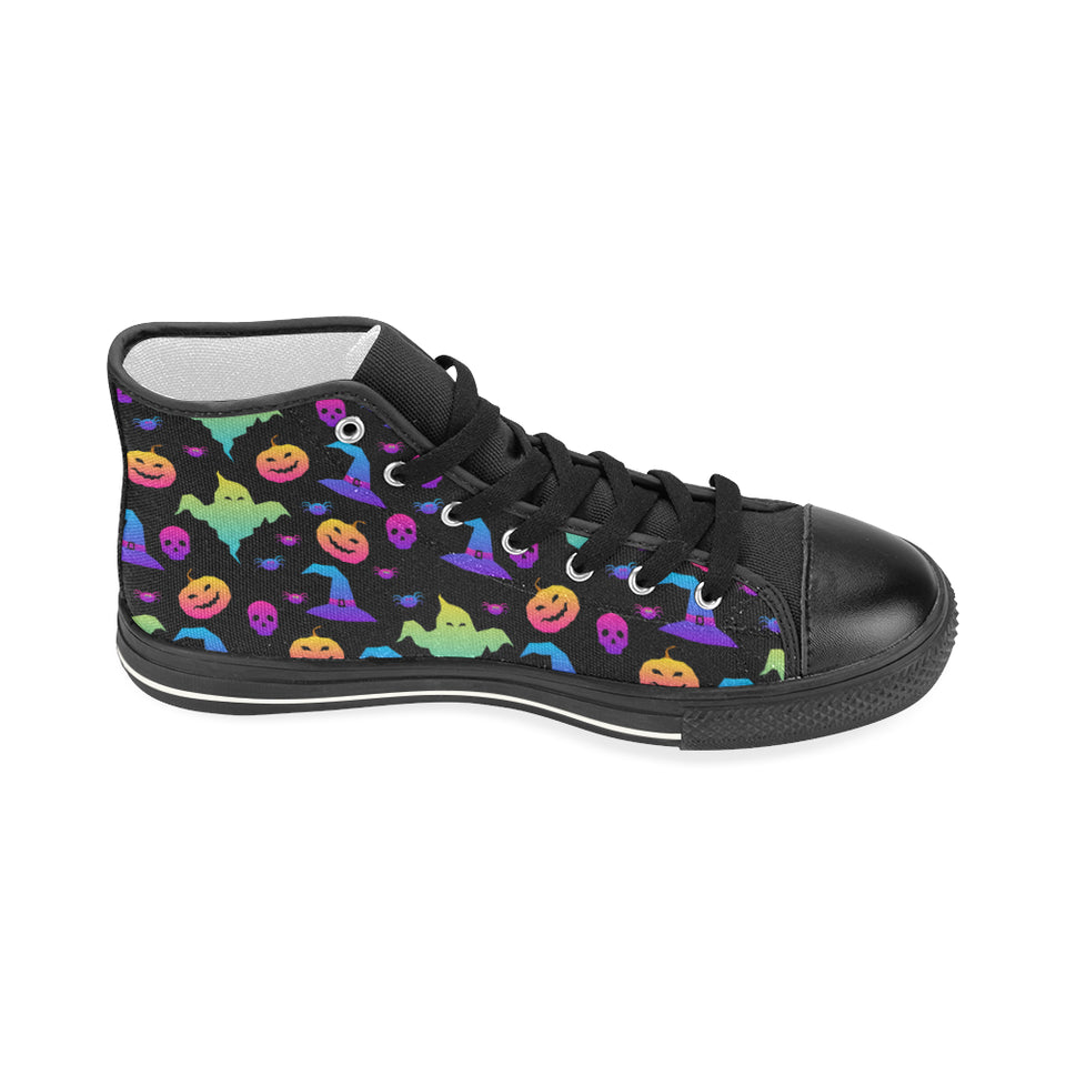 Colorful halloween background Women's High Top Canvas Shoes Black