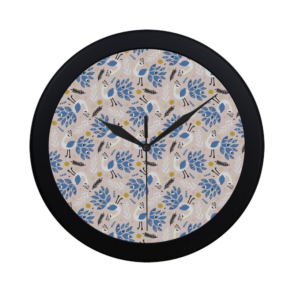 Cute peacock pattern Elegant Black Wall Clock