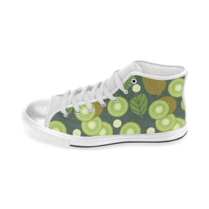 Whole sliced kiwi leave and flower Women's High Top Canvas Shoes White
