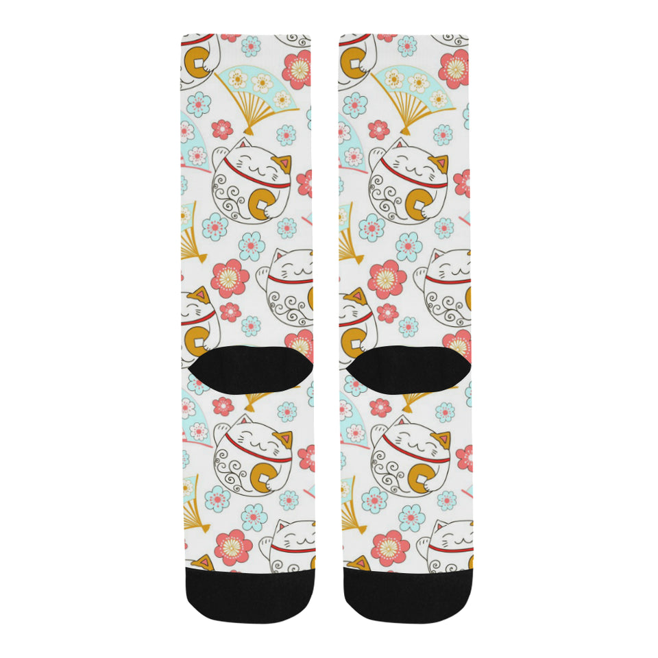 Maneki neko cat fan sakura Crew Socks