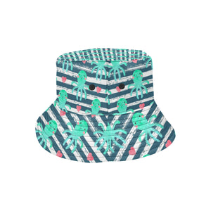 Cute octopuses heart striped background Unisex Bucket Hat