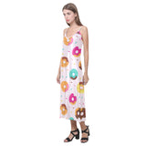 Donut pattern glaze pink background V-Neck Open Fork Long Dress