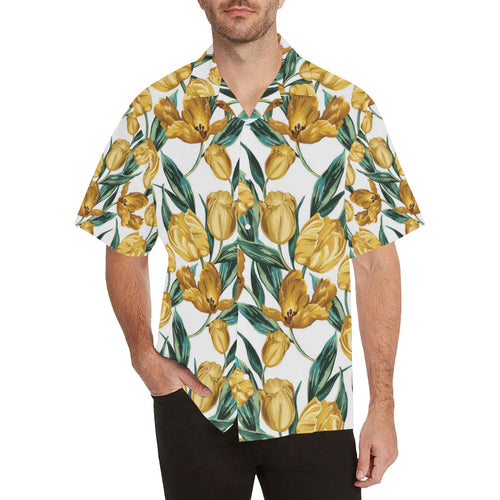 yellow tulips pattern Men's All Over Print Hawaiian Shirt