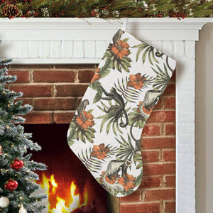 Monkey red hibiscus flower palm leaves floral patt Christmas Stocking