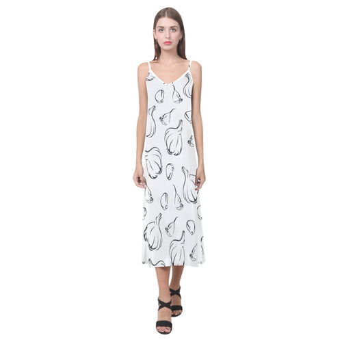 Garlic pattern black white V-Neck Open Fork Long Dress