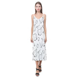 Garlic pattern black white V-Neck Open Fork Long Dress