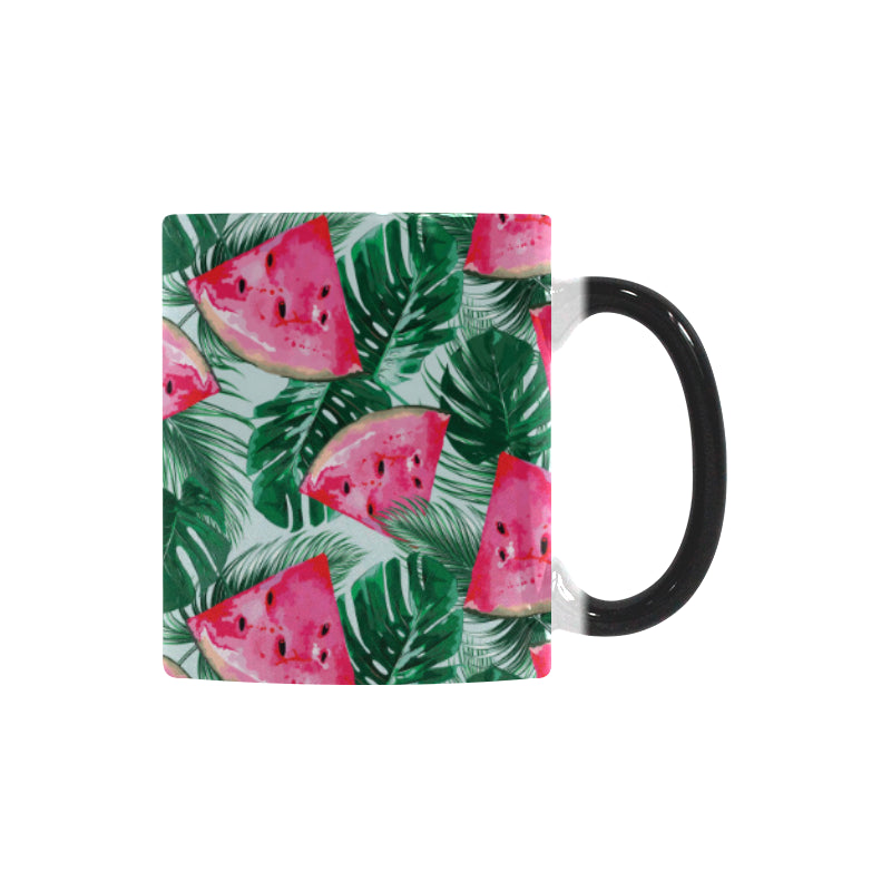 Watermelons tropical palm leaves pattern Morphing Mug Heat Changing Mug