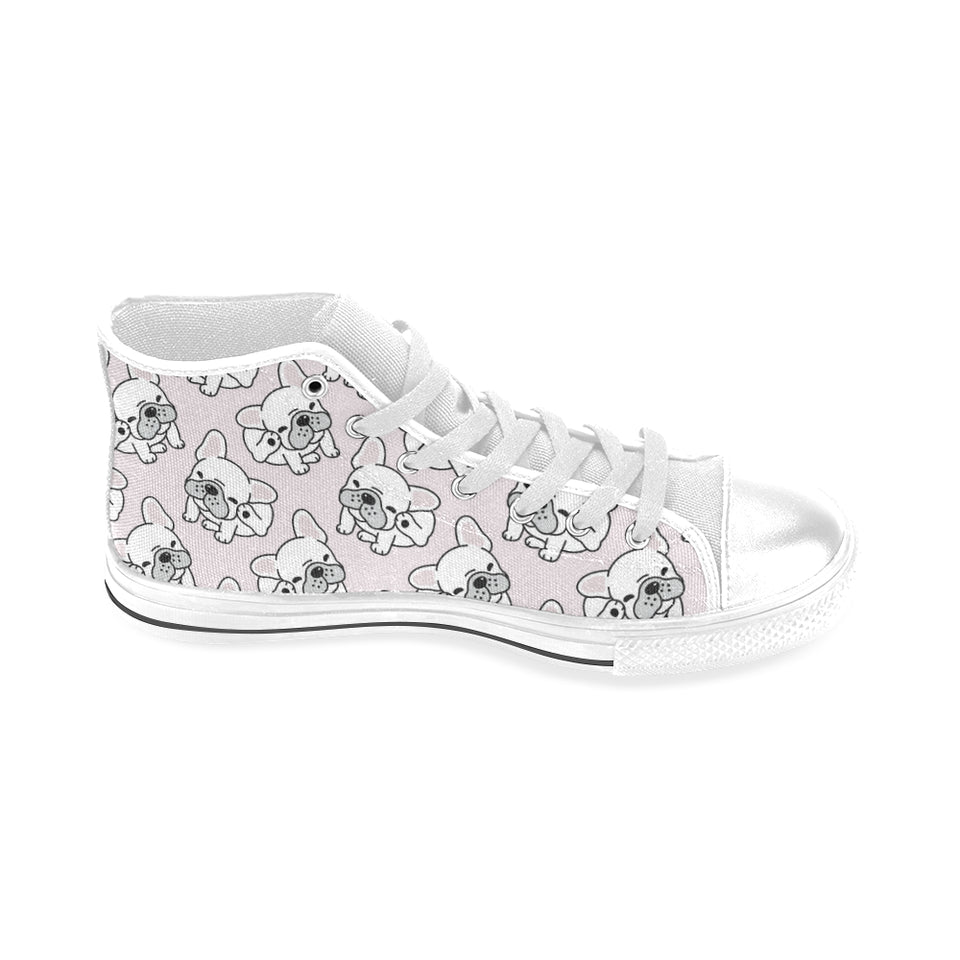 Cute french bulldog pattern Men's High Top Canvas Shoes White