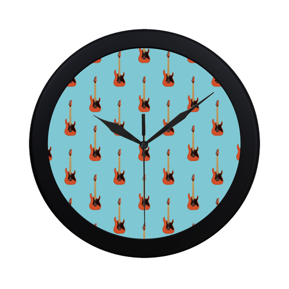 electric guitar pattern light blue background Elegant Black Wall Clock