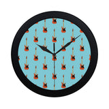 electric guitar pattern light blue background Elegant Black Wall Clock