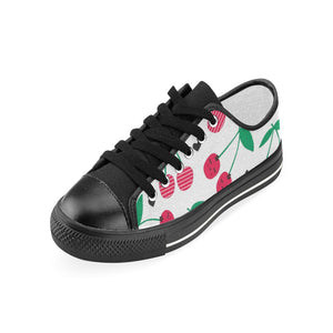 cherry pattern white background Kids' Boys' Girls' Low Top Canvas Shoes Black