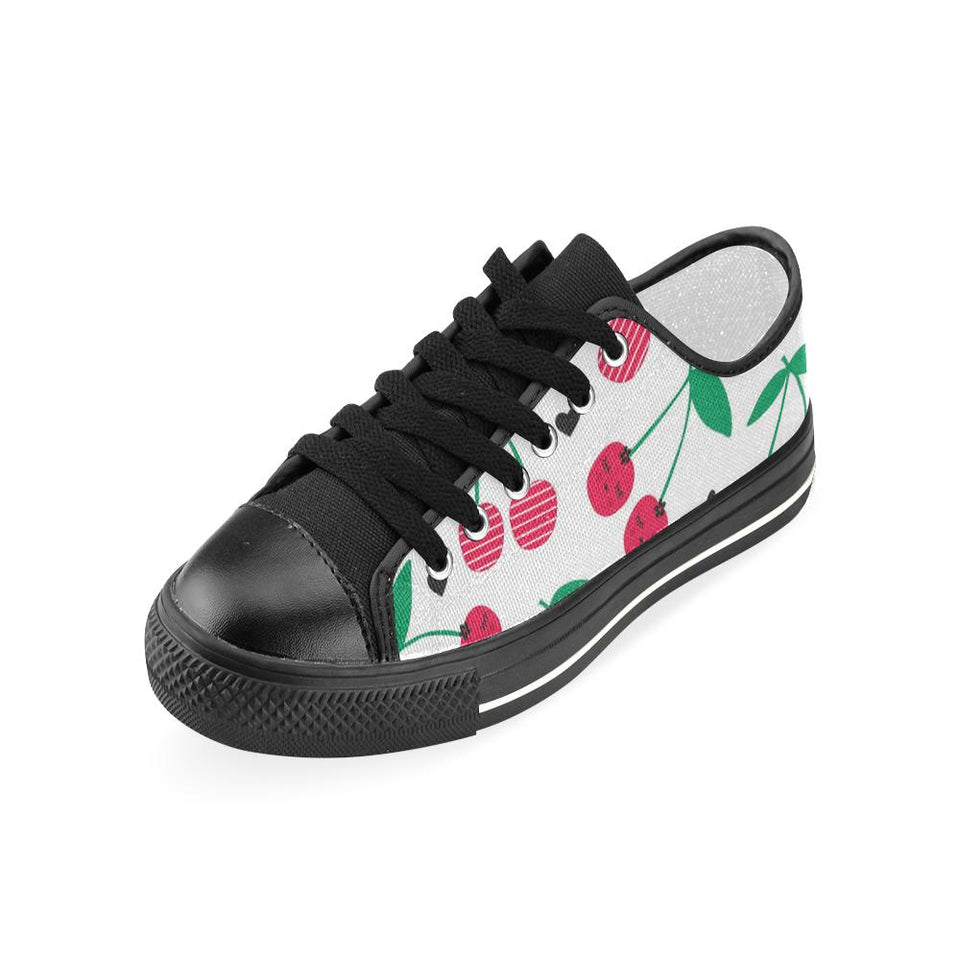cherry pattern white background Kids' Boys' Girls' Low Top Canvas Shoes Black