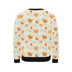 Cute brown pomeranian paw leave bone pattern Men's Crew Neck Sweatshirt