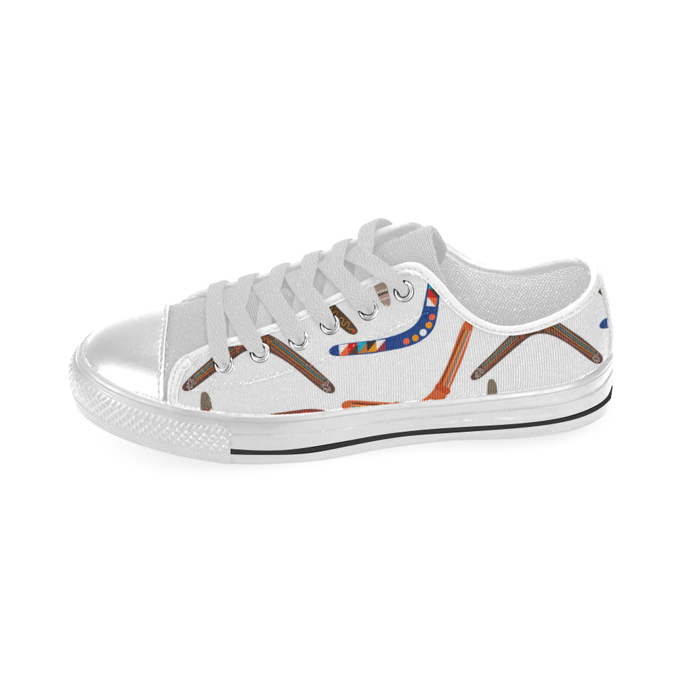 Boomerang Australian aboriginal ornament pattern Men's Low Top Shoes White