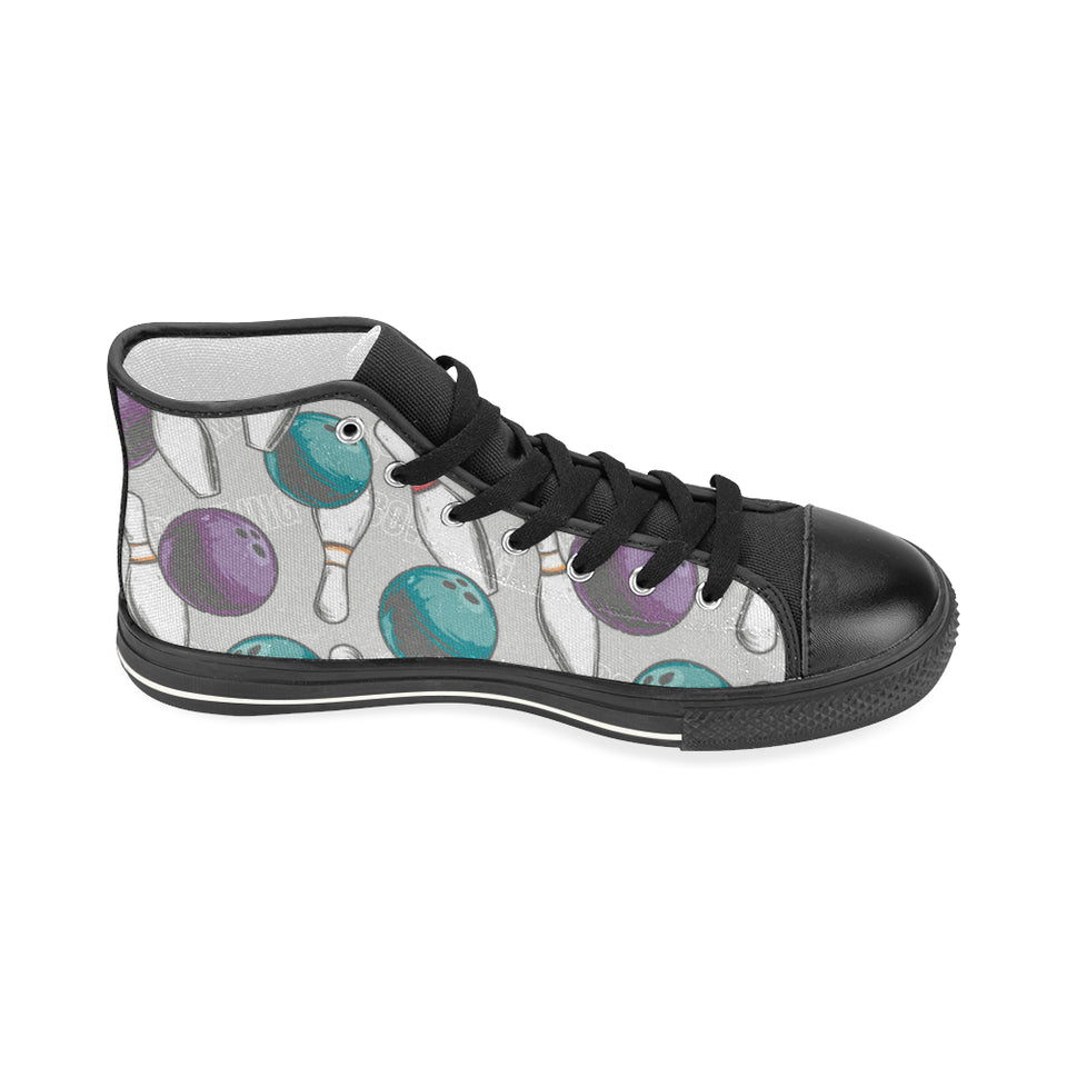 Bowling ball and pin gray background Women's High Top Canvas Shoes Black