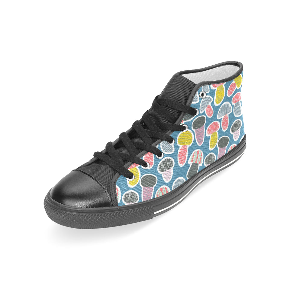 Colorful mushroom design pattern Women's High Top Canvas Shoes Black
