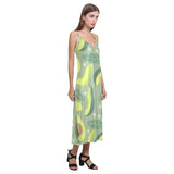 Avocado pattern V-Neck Open Fork Long Dress