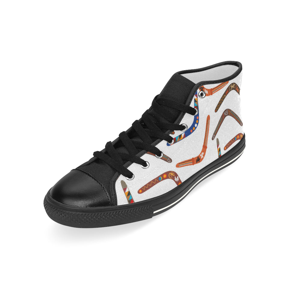 Boomerang Australian aboriginal ornament pattern Men's High Top Canvas Shoes Black