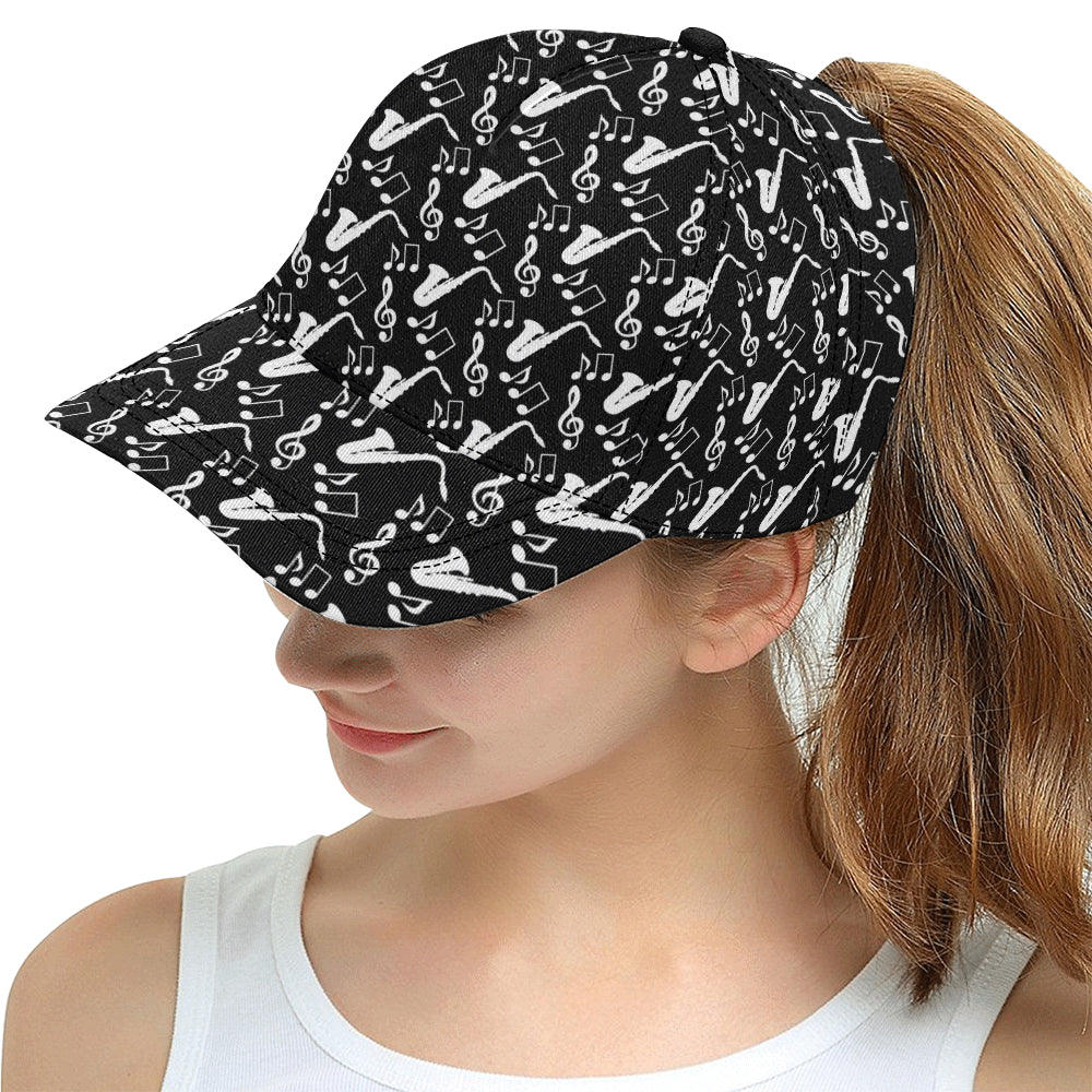 Saxophone music notes treble clef black white them All Over Print Snapback Cap