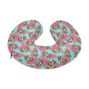 Beagle muzzles turquoise paint splashes pink patte U-Shaped Travel Neck Pillow