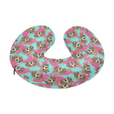 Beagle muzzles turquoise paint splashes pink patte U-Shaped Travel Neck Pillow