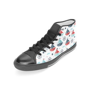 Cute color paper sailboat pattern Women's High Top Canvas Shoes Black