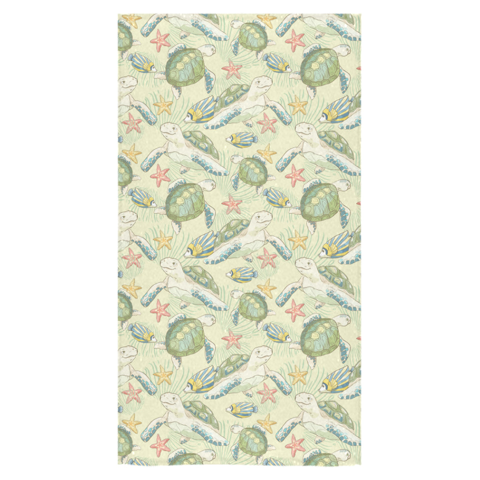 Hand drawn sea turtle fish pattern Bath Towel