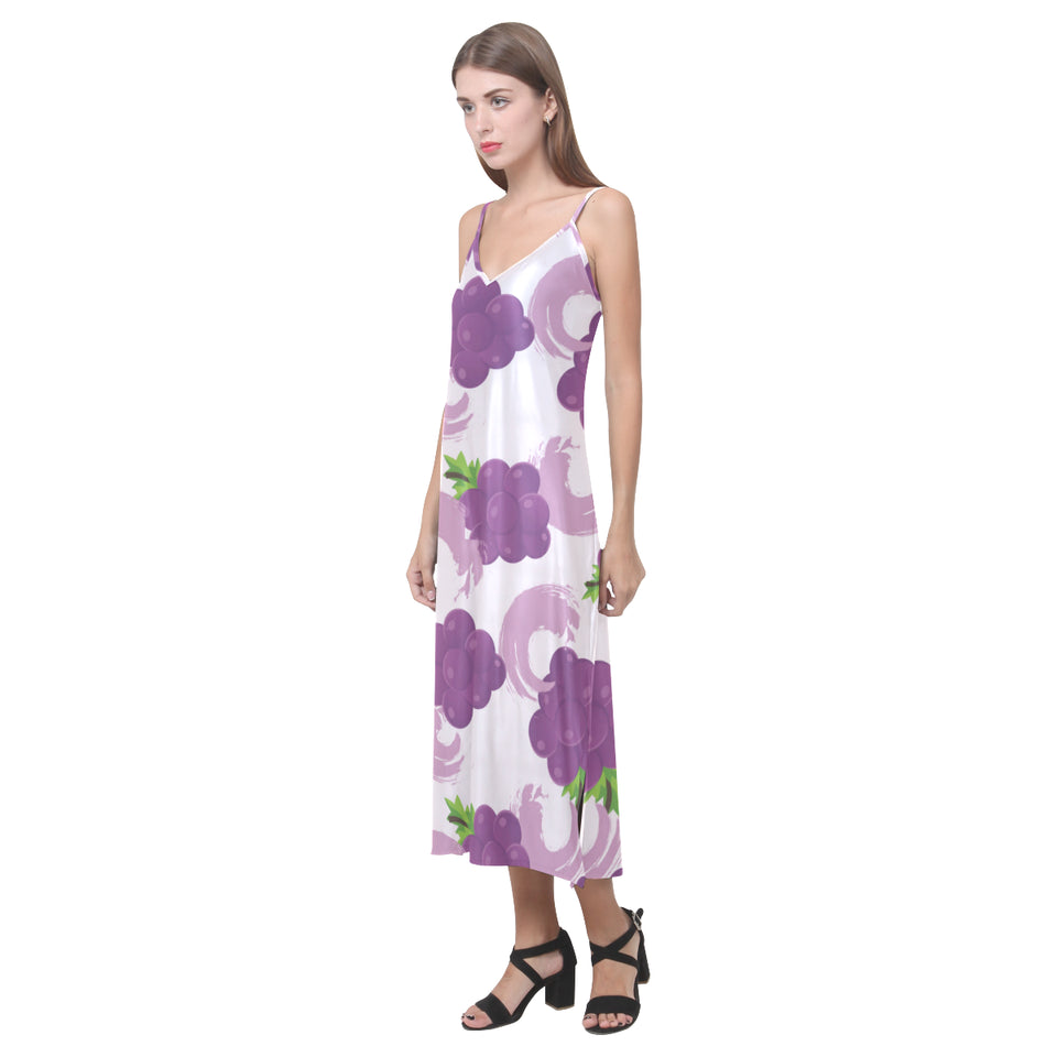 Cute Grape pattern V-Neck Open Fork Long Dress
