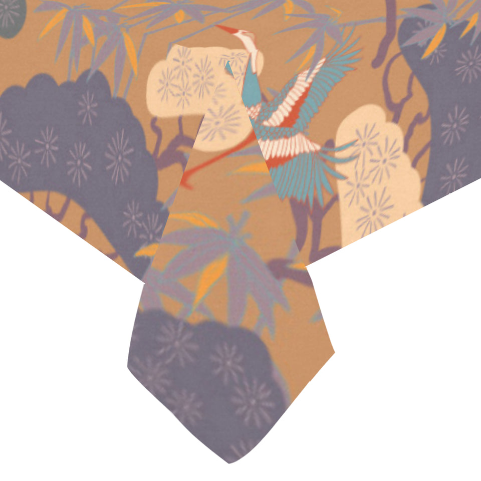 Bonsai bamboo stork japanese pattern brown theme Tablecloth