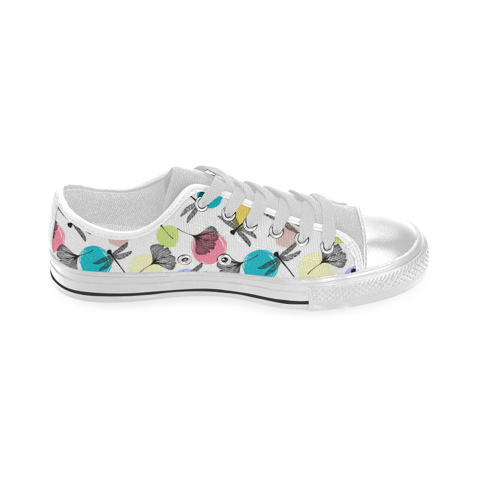 Dragonflies ginkgo leaves pattern Men's Low Top Shoes White