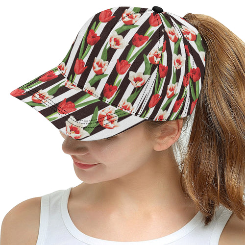 red and white tulips pattern All Over Print Snapback Cap