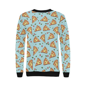 Hand drawn pizza blue background Women's Crew Neck Sweatshirt
