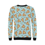 Hand drawn pizza blue background Women's Crew Neck Sweatshirt