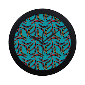 Boomerang Australian aboriginal ornament blue back Elegant Black Wall Clock
