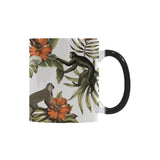 Monkey red hibiscus flower palm leaves floral patt Morphing Mug Heat Changing Mug