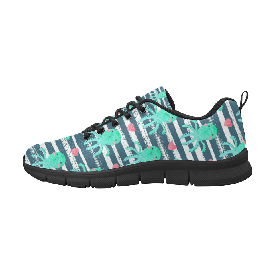 Cute octopuses heart striped background Men's Sneaker Shoes
