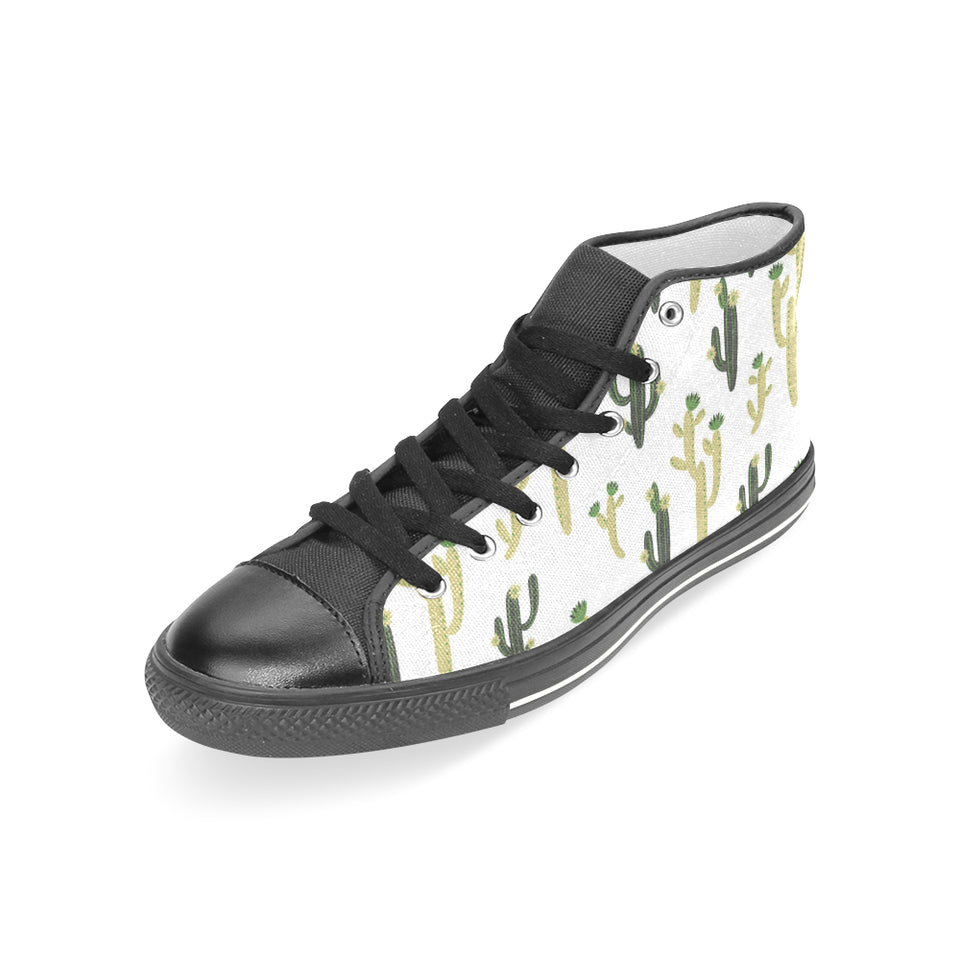 Cute cactus pattern Women's High Top Canvas Shoes Black