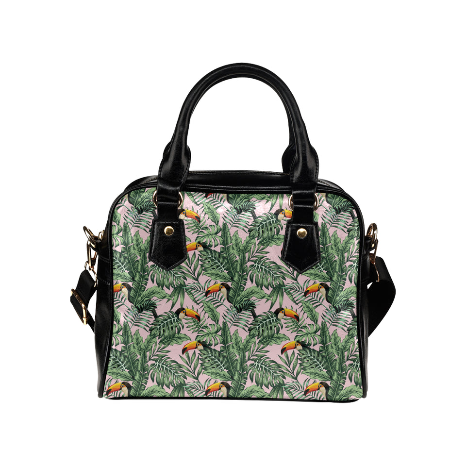 Toucan tropical green jungle palm pattern Shoulder Handbag