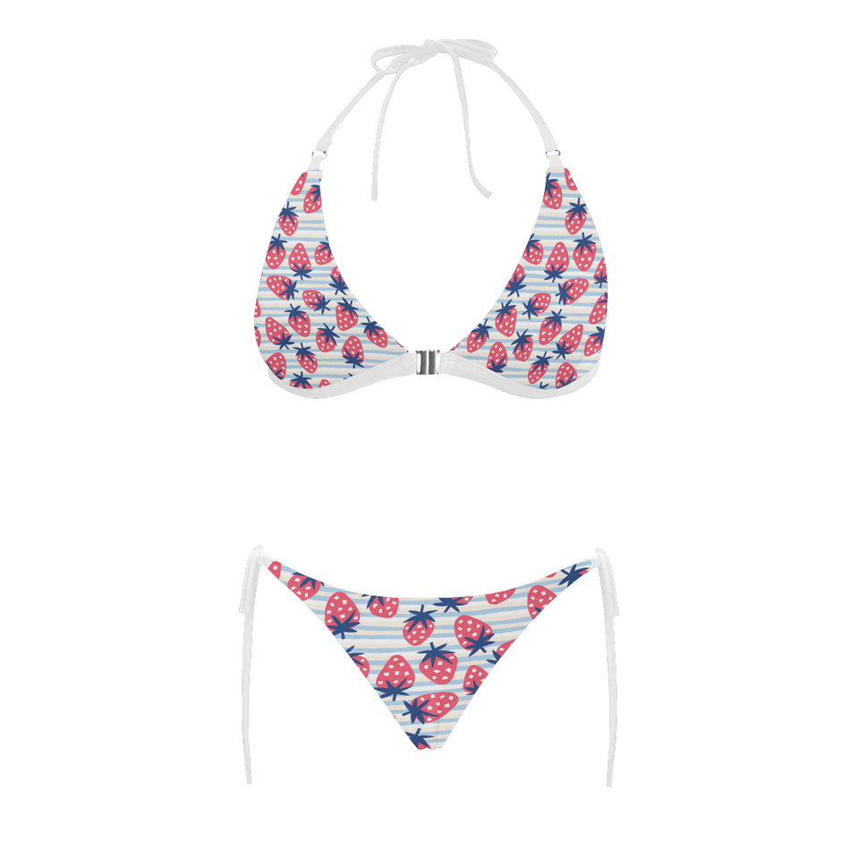 Strawberry pattern blue lines background Sexy Bikinis Two-Piece Swimsuits