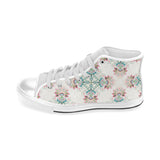 Square floral indian flower pattern Men's High Top Canvas Shoes White