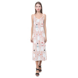 Cute snowman christmas tree snowpink background V-Neck Open Fork Long Dress