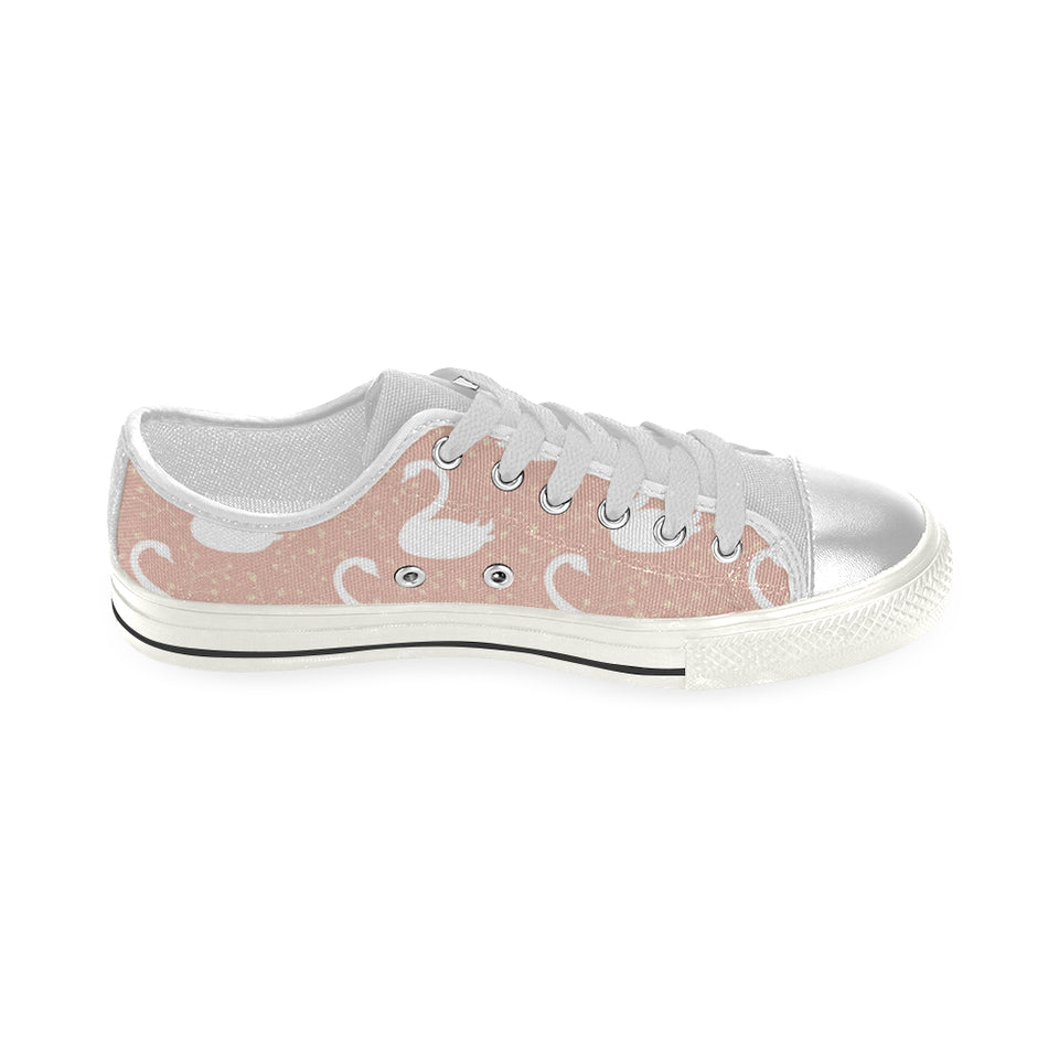 Swan flower light pink background Women's Low Top Canvas Shoes White