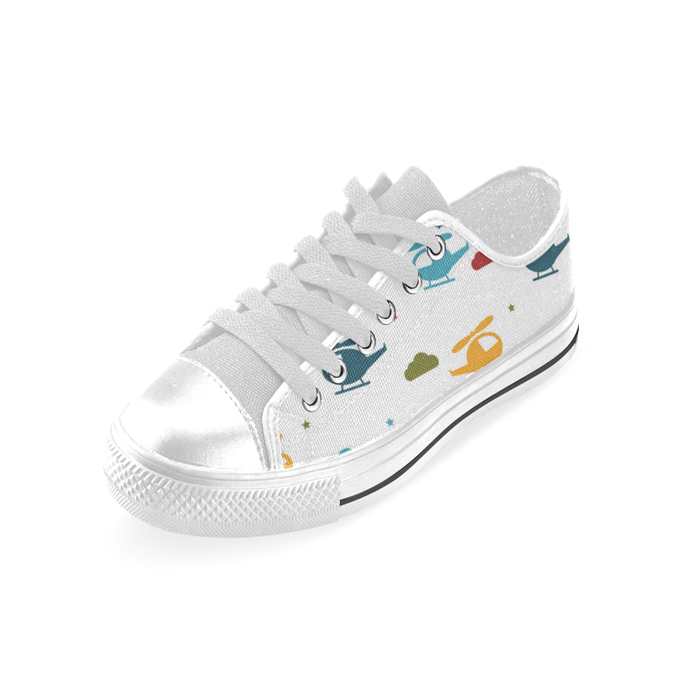 Colorful helicopter pattern Men's Low Top Canvas Shoes White
